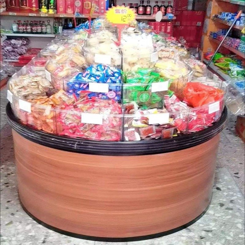 超市零食货架散称食品柜果冻饼干展示架糖果陈列柜散货圆形中岛柜