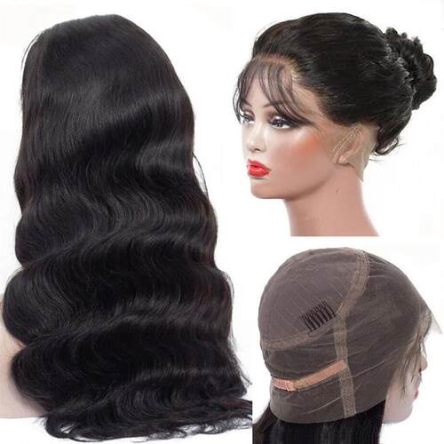 360 Full Lace Frontal Human Hair Wigs body wave natural blac