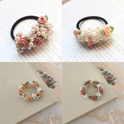 Korea Pearls Beaded Hair Scrunchies Ponytail Hair Tie Sweet
