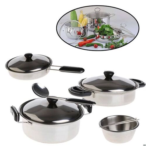 NEW Stainless Steel Pots Pans Cookware Miniature Toy Pretend