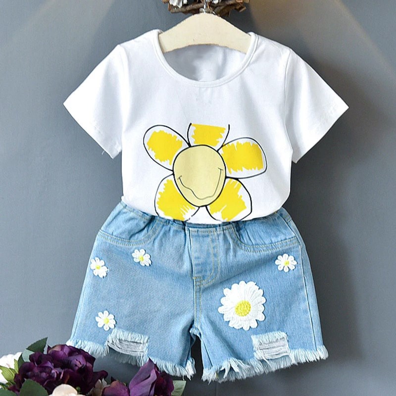 2T Girls Clothes Sets Summer Toddler Korea Style Flower Coll - 实物图