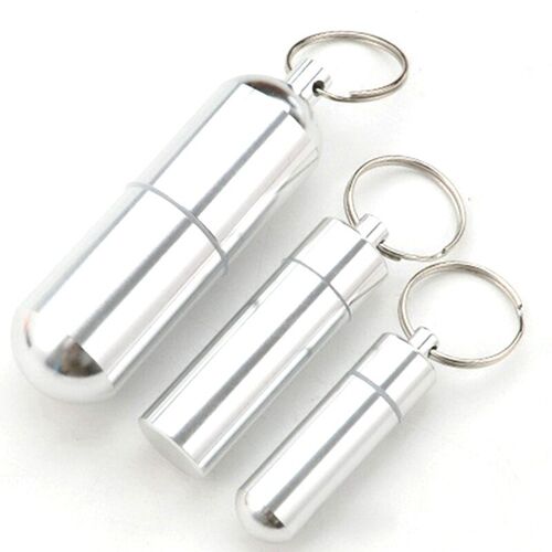 New Key Chain Medicine Pill Bottle Box Aluminum Storage Case