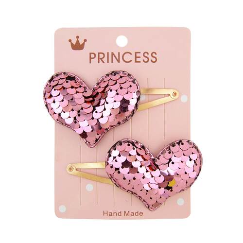 2Pcs/set Sequins Cartoon Love Heart Crown Hair Clips for Gir