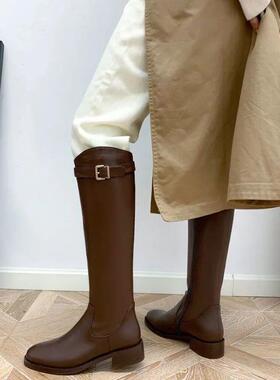 Shoes for Woman Winter Knee High Shaft Footwear Leather Wome