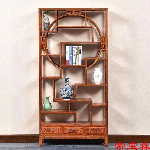 Antique Rack Solid Wood Chinese Bookshelf Wine Cabinet Flowe