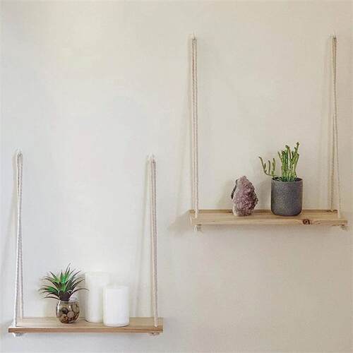 Wooden Rope Swing Wall Hanging Plant Flower Pot Tray Mounted