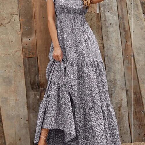 Print Maxi Dress Women Boho Summer Dress Female V Neck Patch