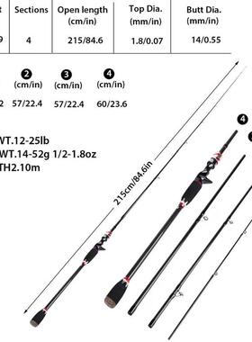 4 Sections 2.1m Lure Rod and Baitcasting Reel Combo Carbon S