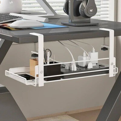 Under Desk Cable Management Tray, No Drill Steel Desk Cable