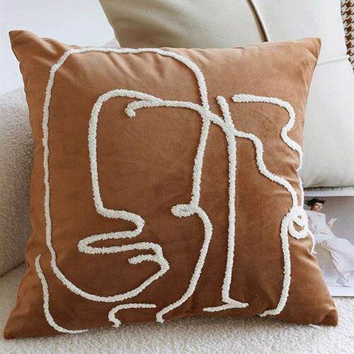 棕色奶油色复古抱枕套刺绣几何床头靠垫含芯cushion cover pillow