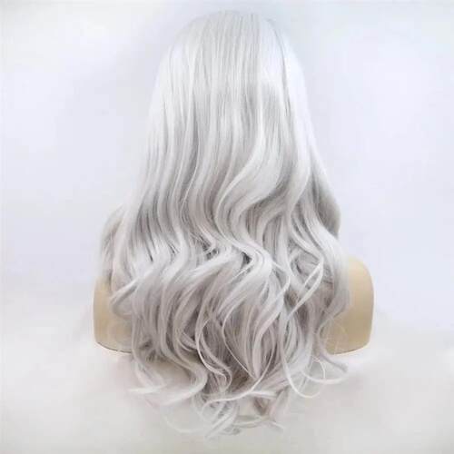 Platinum Grey Wigs Heat Resistant Fiber Hair Side Part Body
