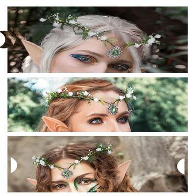 Gemstones Pixie Elf Ears Flower Wreath Elven Crown Fairy Que