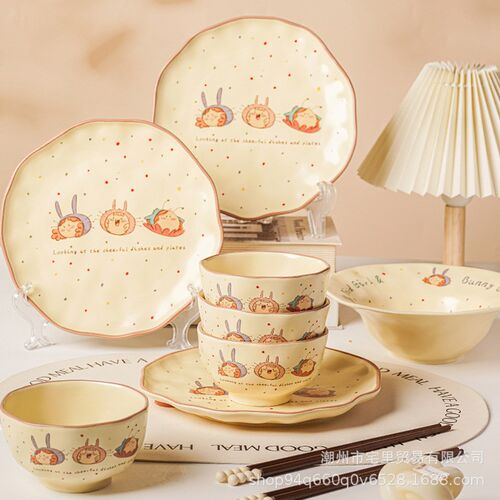 Bowl and Dish Set Home Ceramic 2024 New Cute Cream Style Wed