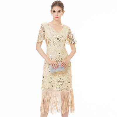 显年轻 带袖 盖茨比复古裙 1920s The Great Gatsby Party Dress