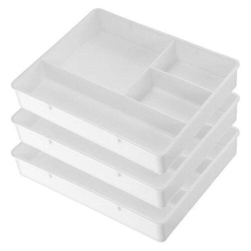 3 Pcs Divided Storage Tray Stationery Organizer for Drawers