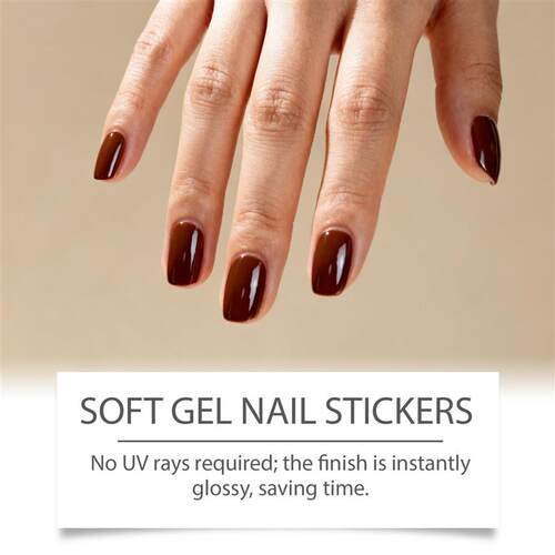 TORVIKX Coffee Brown Soft Gel Nail Stickers Set - 3D Glossy,