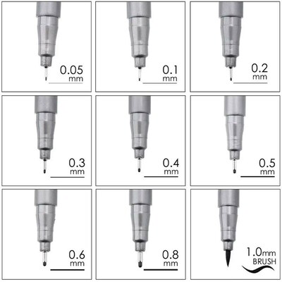 1pcs Fine Point Black Pigment Liner Brush Pen Waterproof Arc