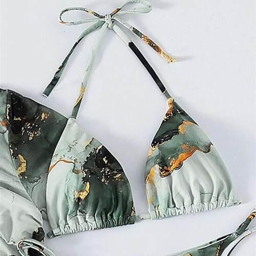 4pack Halter Bikini Set Women Swimsuit with Marble Print ver