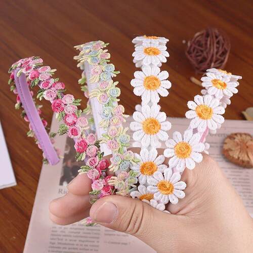 Boho Chic Daisy Girls Headbands Women Solid Embroidery Flowe