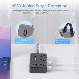 Surge Protector with 6 Widely Outlets Extender 4 USB Ports,