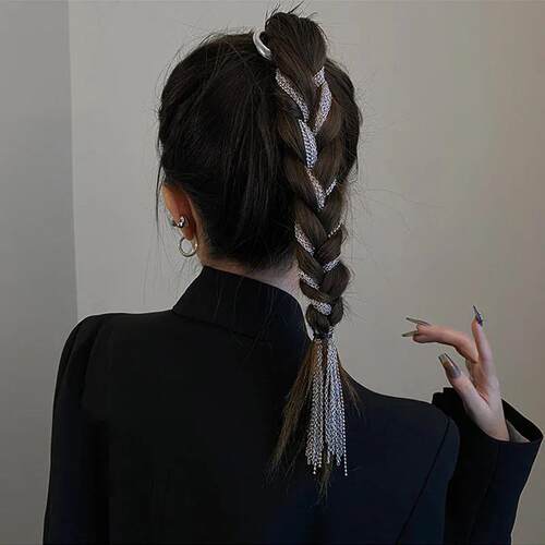 rendy Silver Color Metal Hyperbole  Long Tassel Chain Hair A
