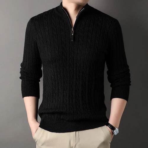2023 Winter Mens Quarter Zip Sweater Slim Fit Casual Knitte