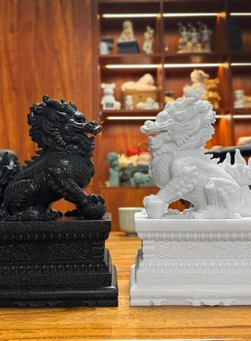 麒麟摆件一对店铺客厅家居卧室办公桌招财石雕汉白玉开业礼品