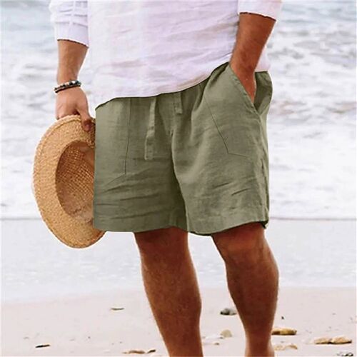 Faux Cotton Linen Shorts?White?Loose Trunks?Summer Comfor