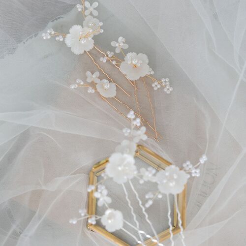Floralbride Handmade Crystal Ceram Flower Pearls Bridal Hair
