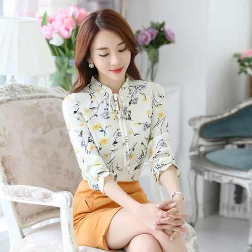 New Floral Shirts Hot Sales Fashion Women Blouses Slim Three
