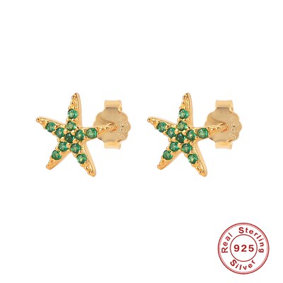 CANNER绿色立方锆石925纯银耳钉