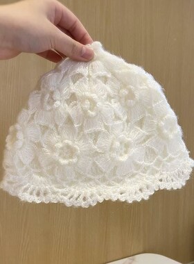 Handmade Crochet Flower Hat Cover Gray Hair Headdress Coveri
