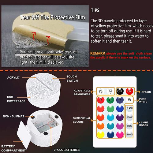 Led 3D Night Light Table Lamp Room Decor Night Light Home De