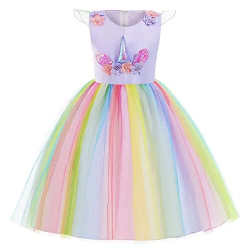 Little Girls Rainbow Unicorn Dance Party Tutu Dress Up Cospl