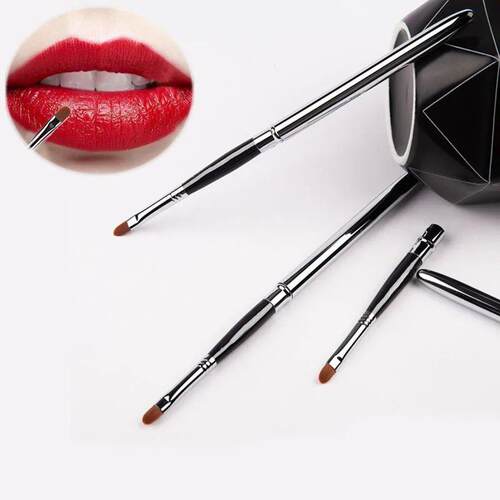 Portable Silver Lips Makeup Brush Pen Metal Handle Cosmetic