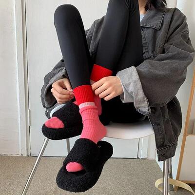 Contrast colored socks, womens high top pile up socks, Kore