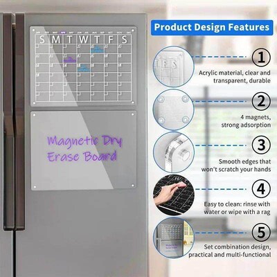 Fridge Magnet Sticker Clear Acrylic Calendar Weekly Planner