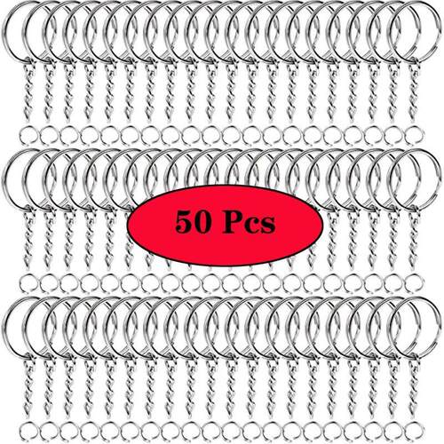 50pcs Metal Keychains with Split Ring Link Chains Car Key Ri