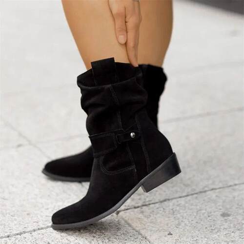 Women Ankle Boots Low Heels Round  Plus Size Casual  Shoes F