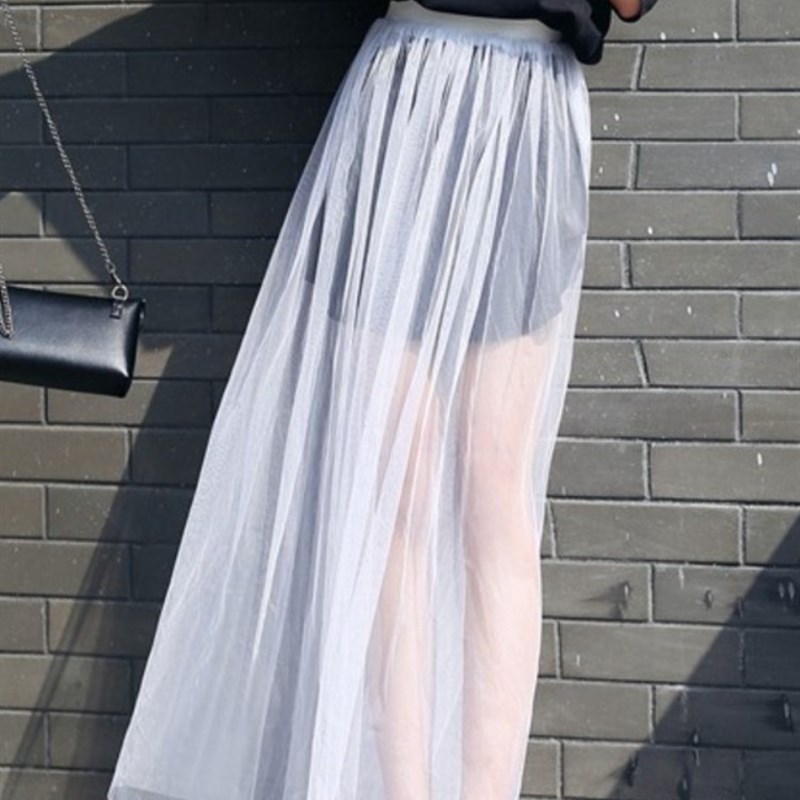 2023 Summer Long Lace Skirt Women Black White Mesh Voile Cas图片