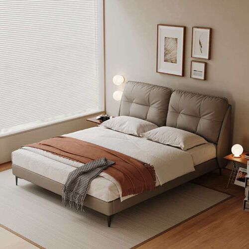 Nordic All Solid Wooden Bed Master Bedroom Doue Bed Leather