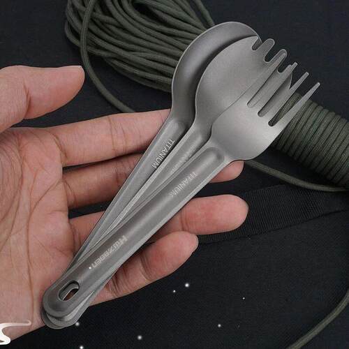 1PC Titanium Spoon Fork Long Handle Spoon EDC Outdoor Campin
