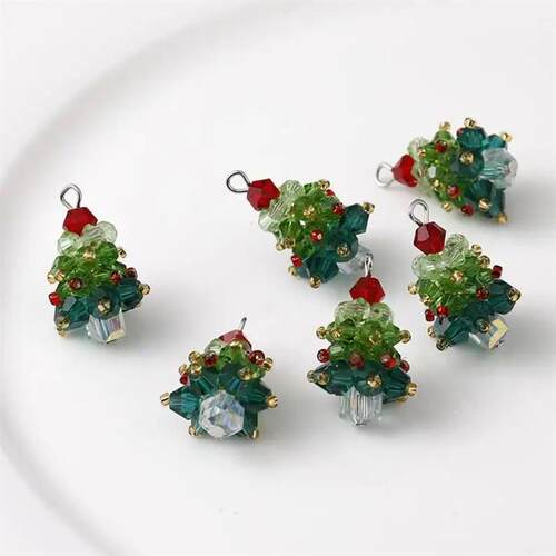 Winter Christmas Tree Charm Beaded Crystal Glass Handmade Wo