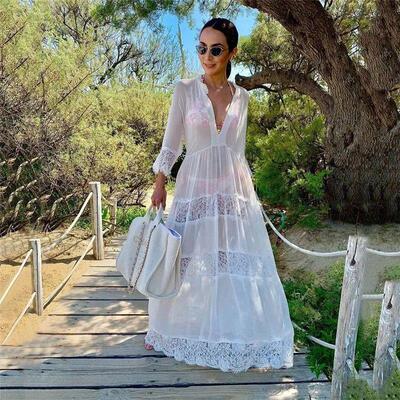 Women Swimsuit Crochet Beach ver Up dress Sleeve Kaftan Beac