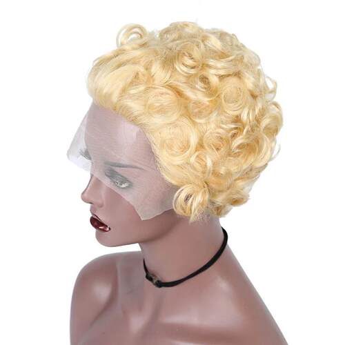 613 Blonde Short Pixie Cut Wig Human Hair Fumi Curly Human H