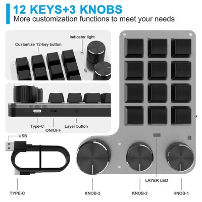 12 Keys 3 Knob USB Custom Programmable DIY Mechanical Keyboa
