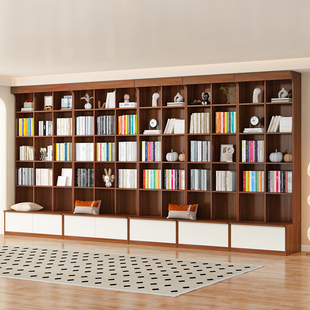 满墙书柜带卡座置物展示柜落地书橱书架去客厅化书柜一体整墙到顶