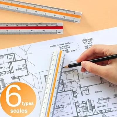 30cm Triangular Scale Ruler 1:20-1:500 Metal Plastic Straigh