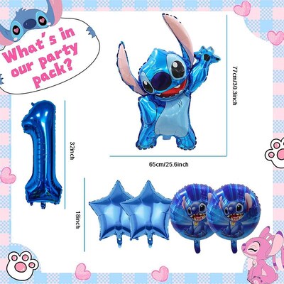 6 Pcs Blue Stitch Foil Balloons Set Digit 1-9 Years Old Ball