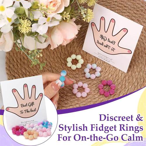 5 Pack Colored Fidget Ring Spiky Bead Sensory Finger Rings